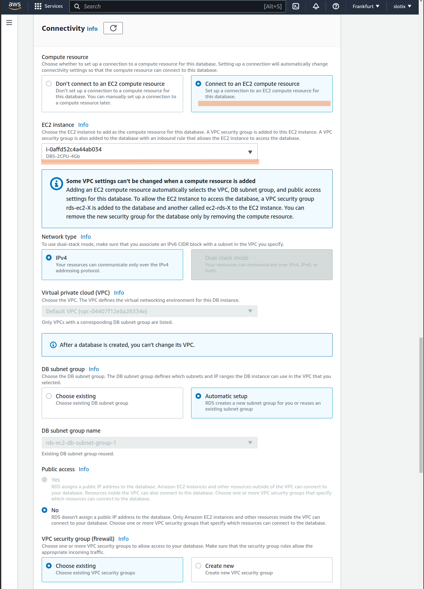 Create new Amazon RDS for MySQL database